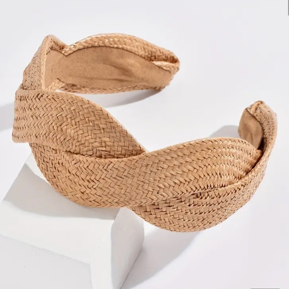 Rafia headband wavey and wide straw color - Picture 1 of 1